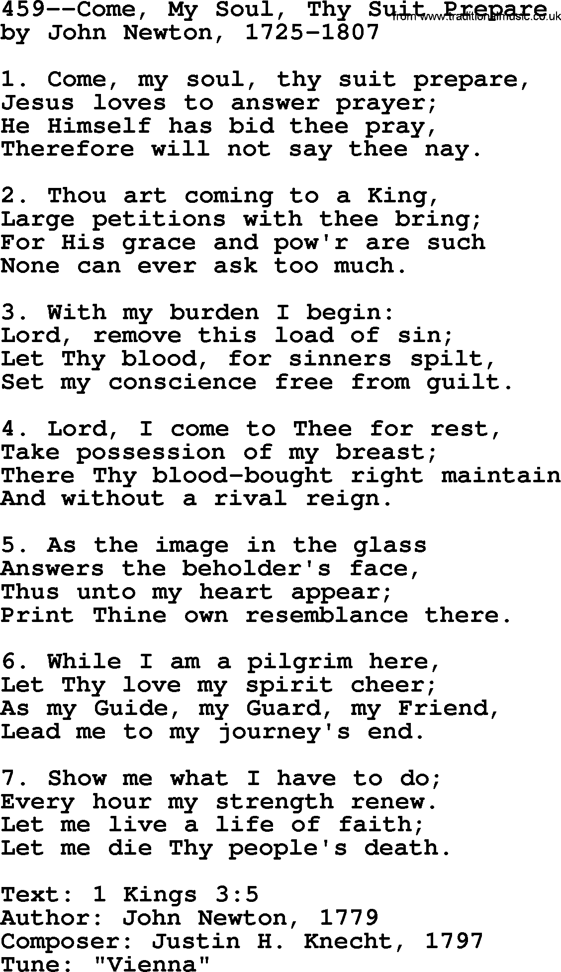 Lutheran Hymn: 459--Come, My Soul, Thy Suit Prepare.txt lyrics with PDF