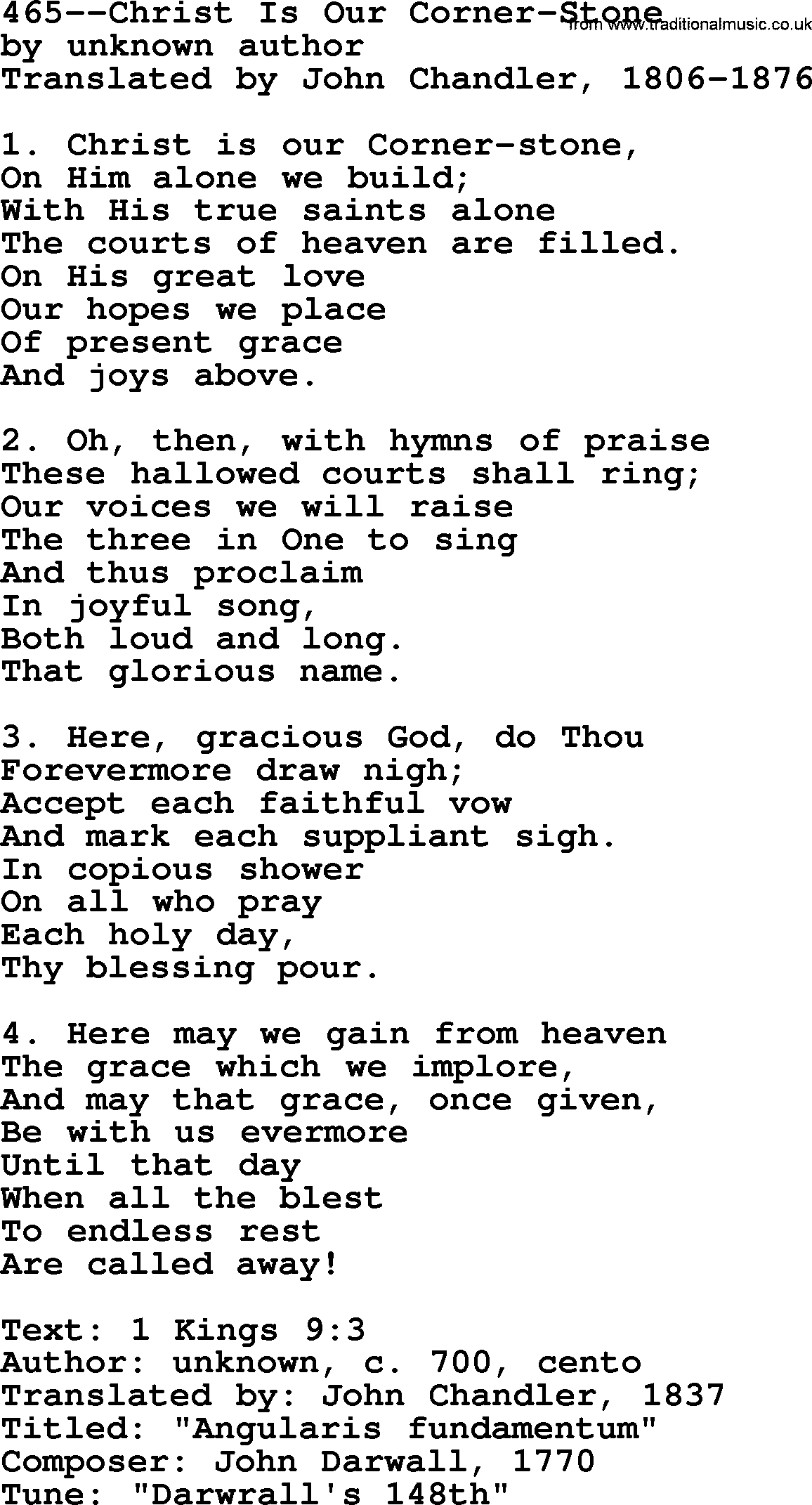 Lutheran Hymn: 465--Christ Is Our Corner-Stone.txt lyrics with PDF