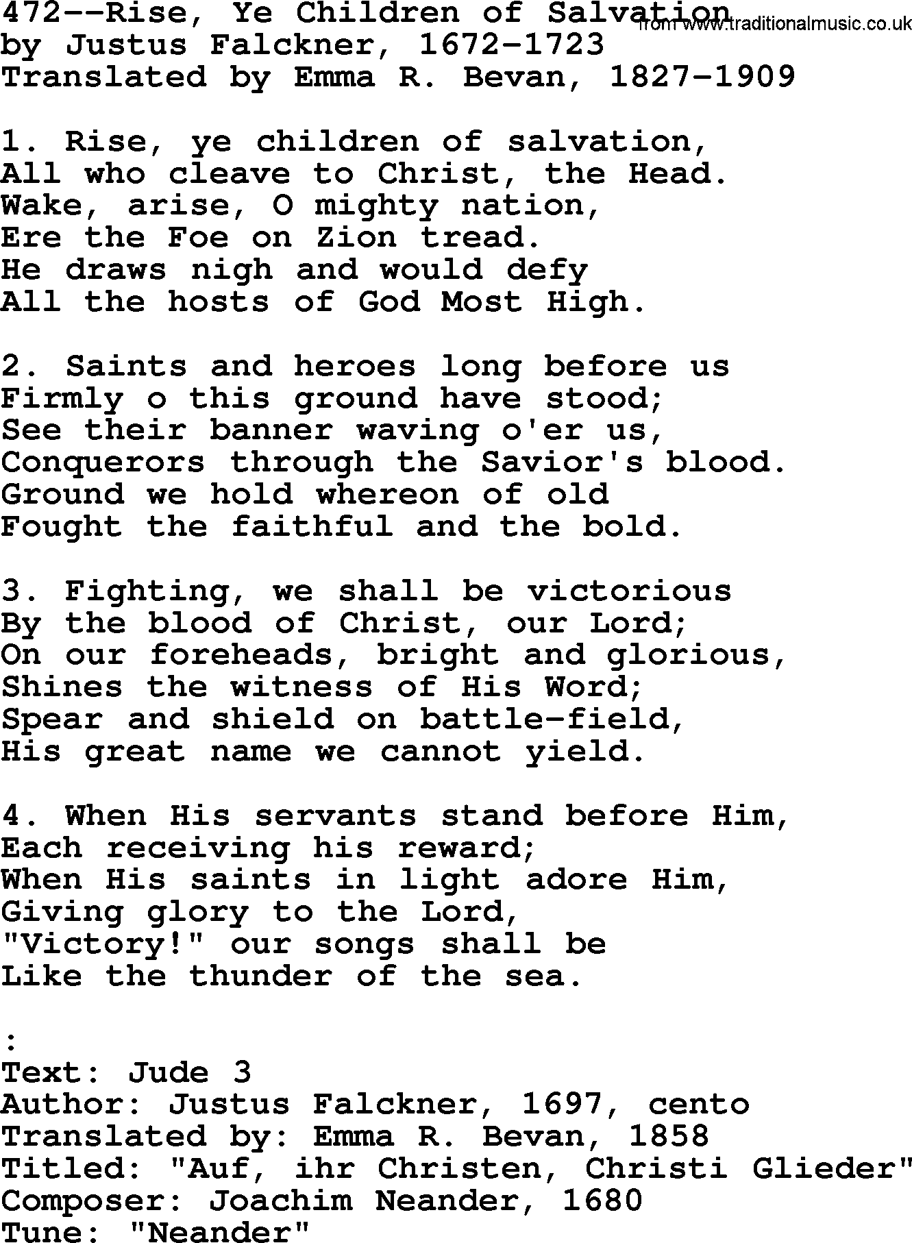 Lutheran Hymn: 472--Rise, Ye Children of Salvation.txt lyrics with PDF