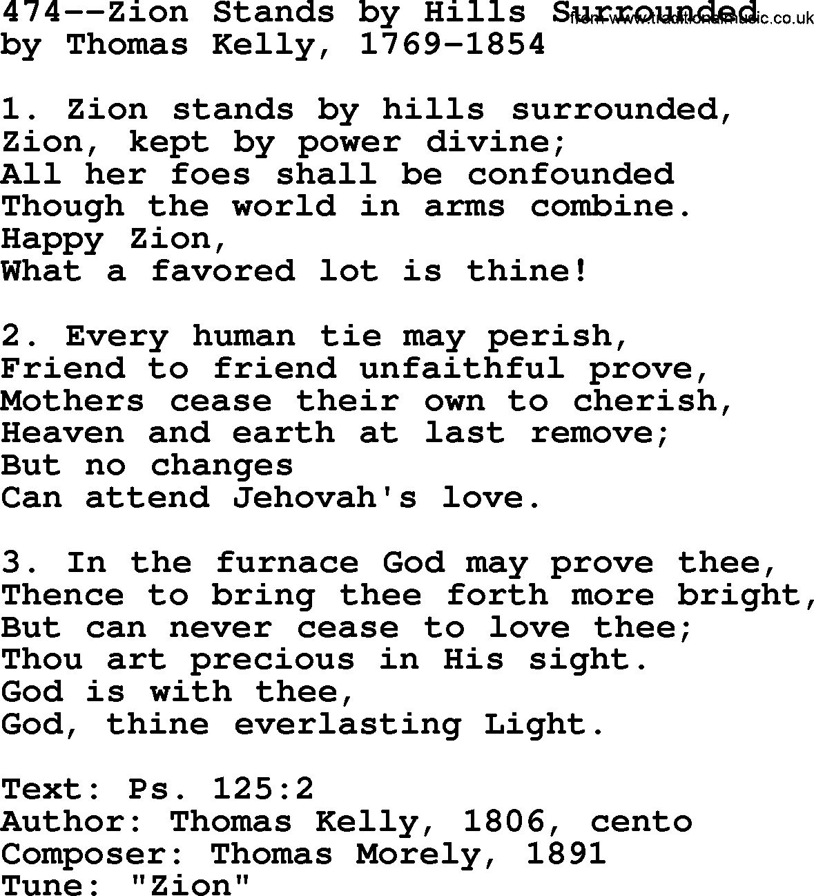 Lutheran Hymn: 474--Zion Stands by Hills Surrounded.txt lyrics with PDF