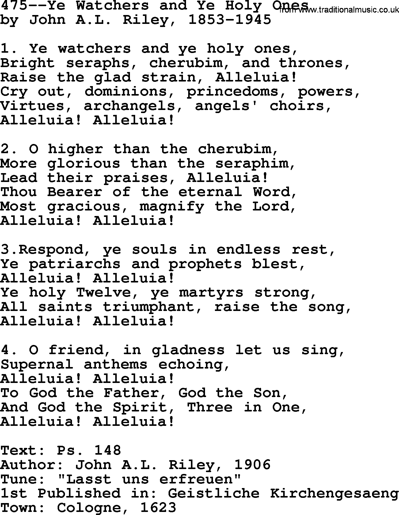 Lutheran Hymn: 475--Ye Watchers and Ye Holy Ones.txt lyrics with PDF