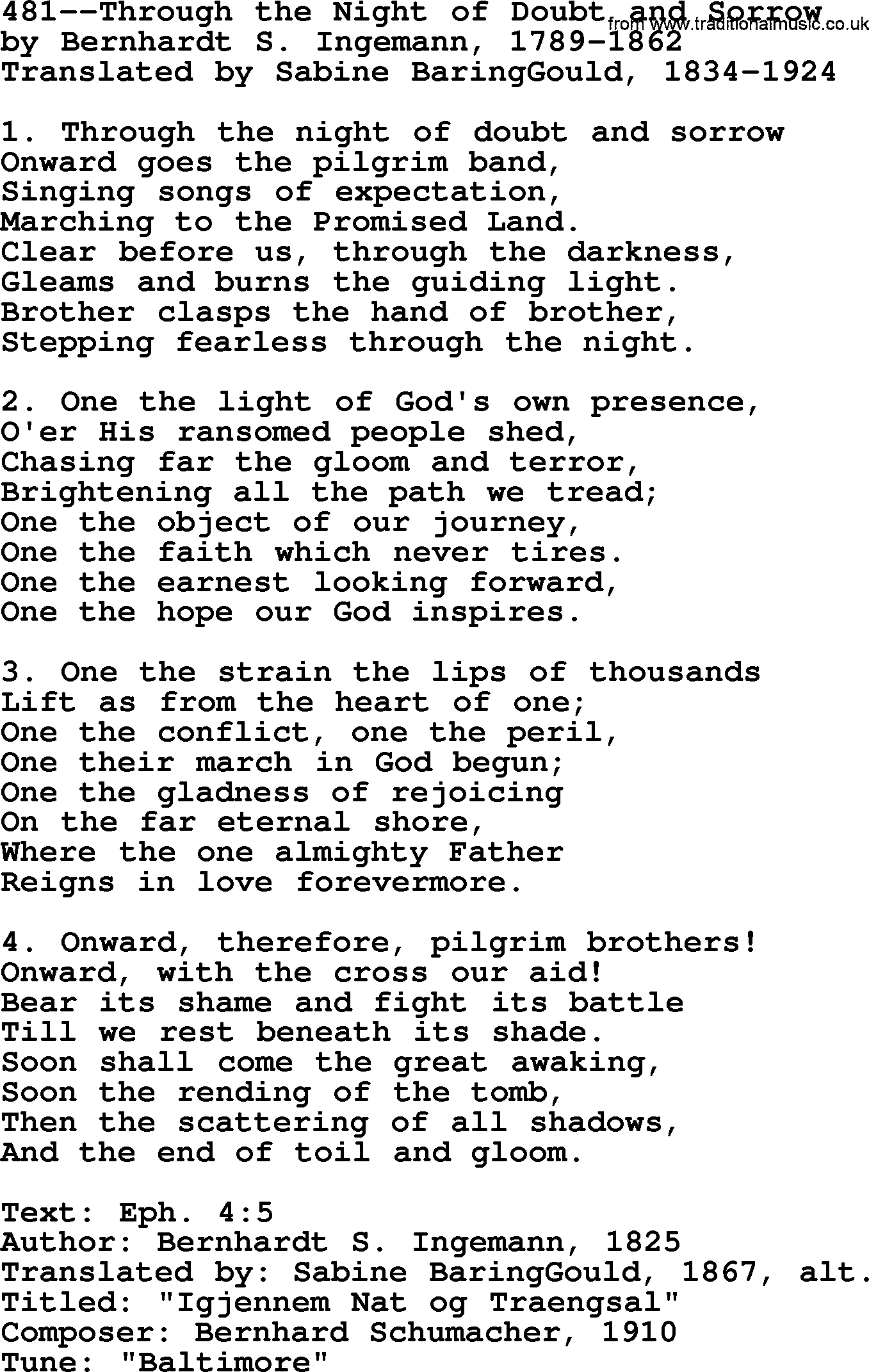 Lutheran Hymn: 481--Through the Night of Doubt and Sorrow.txt lyrics with PDF