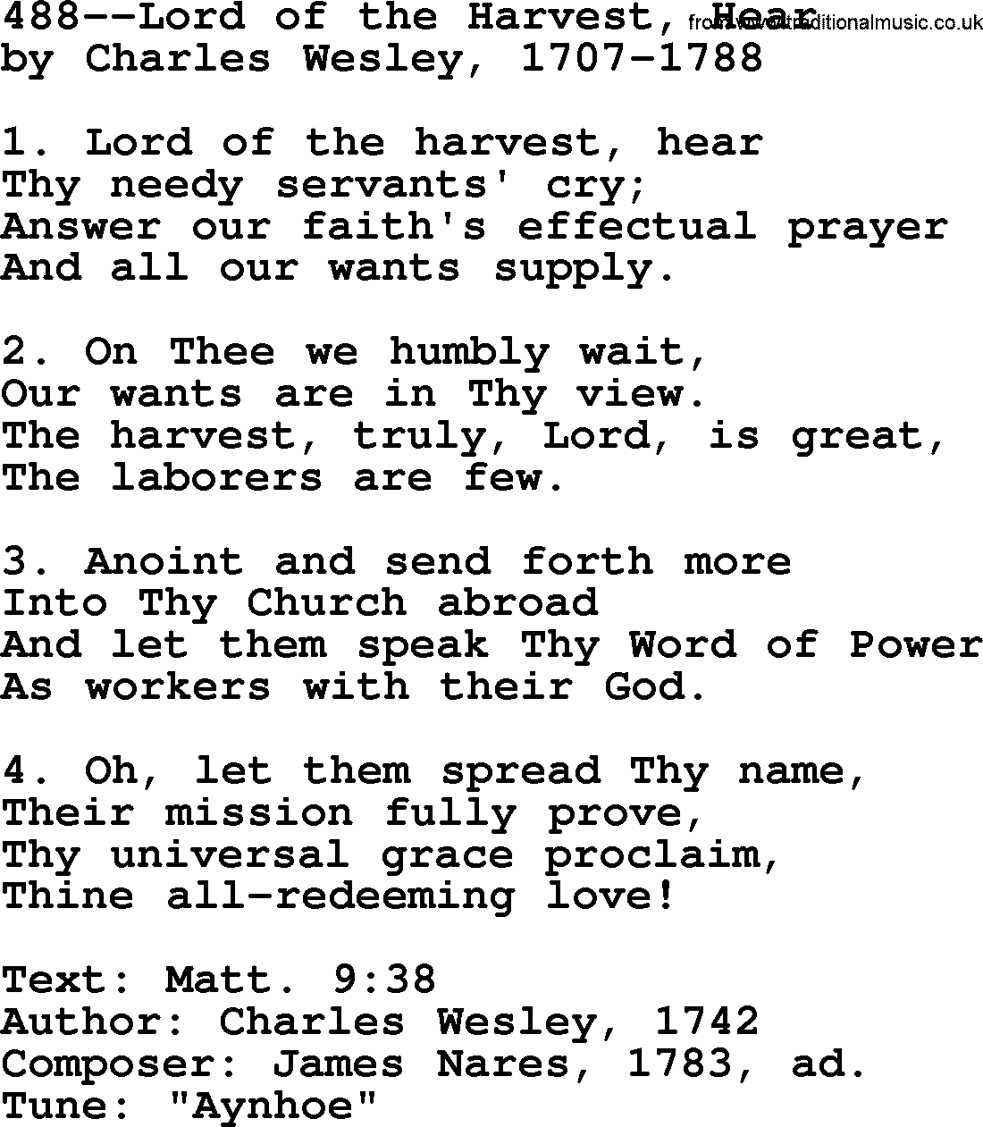 Lutheran Hymn: 488--Lord of the Harvest, Hear.txt lyrics with PDF