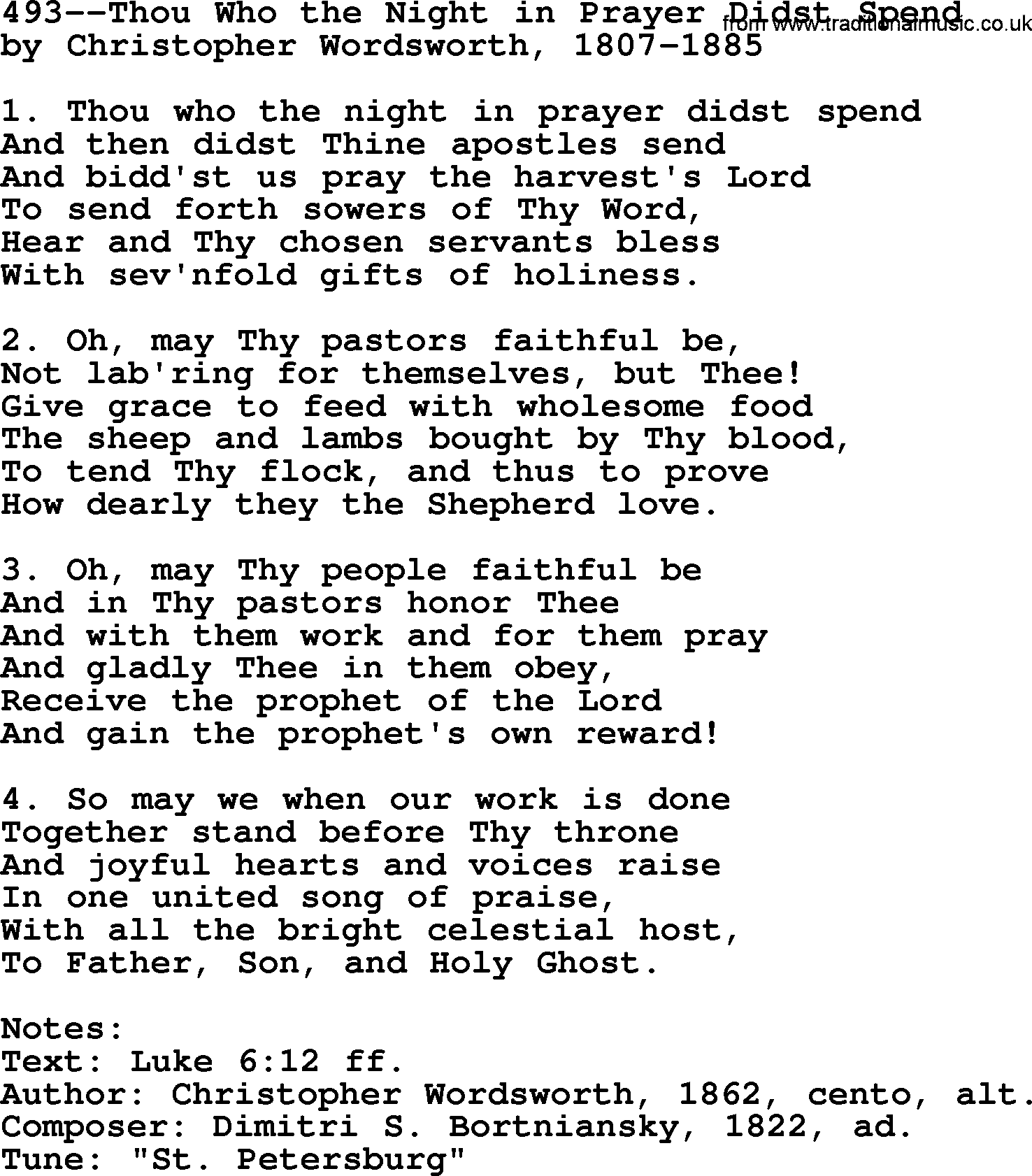 Lutheran Hymn: 493--Thou Who the Night in Prayer Didst Spend.txt lyrics with PDF