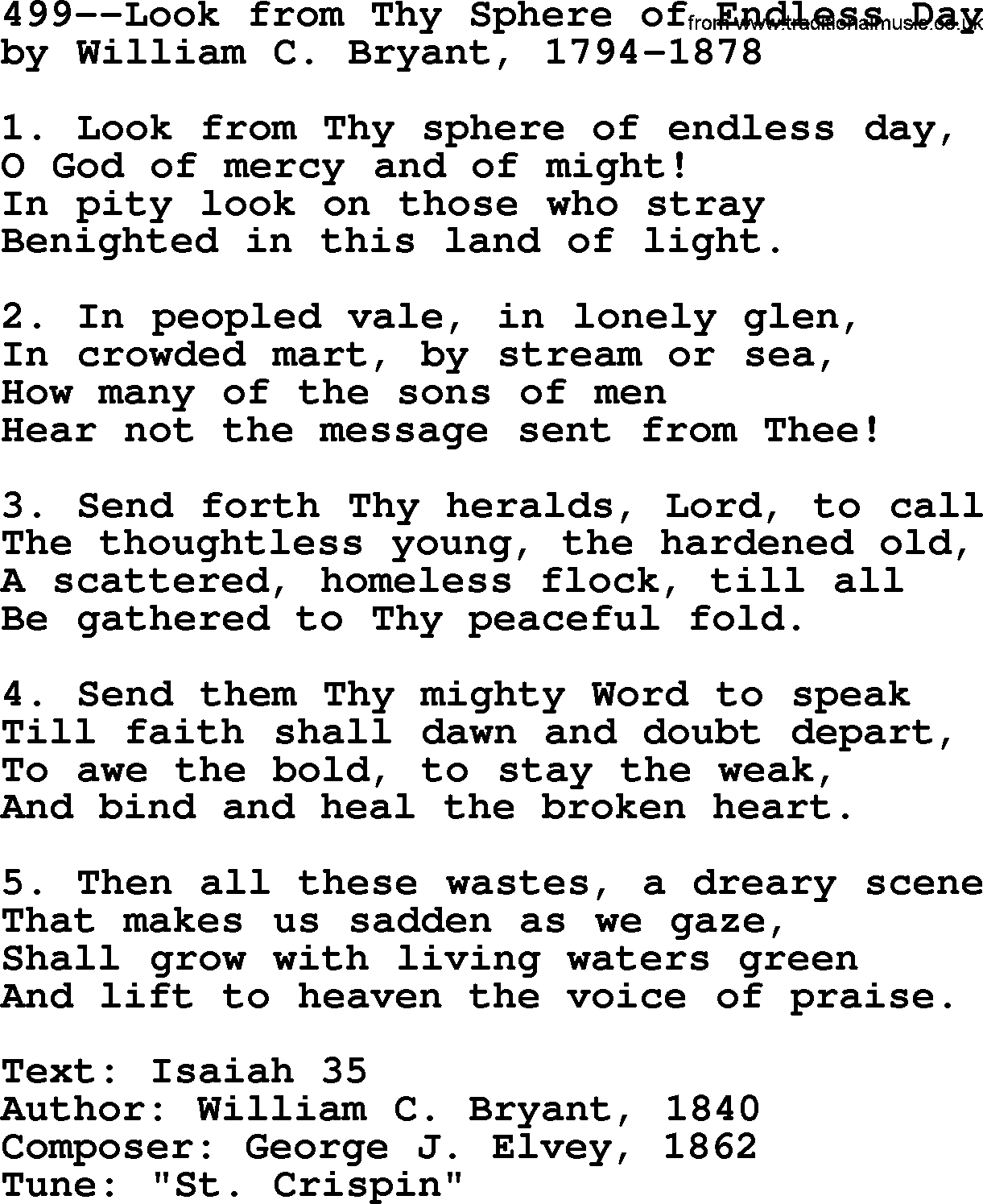 Lutheran Hymn: 499--Look from Thy Sphere of Endless Day.txt lyrics with PDF