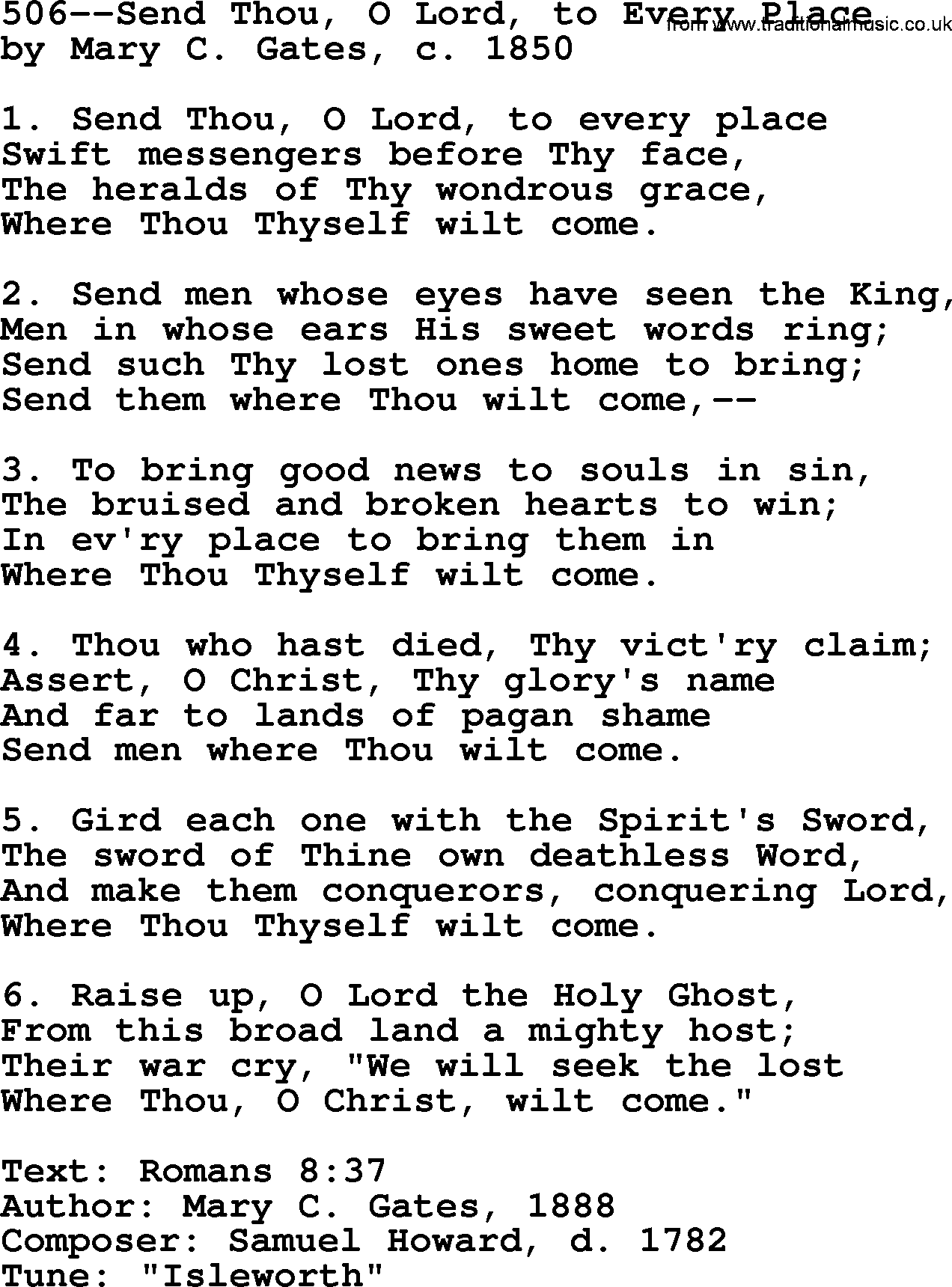 Lutheran Hymn: 506--Send Thou, O Lord, to Every Place.txt lyrics with PDF