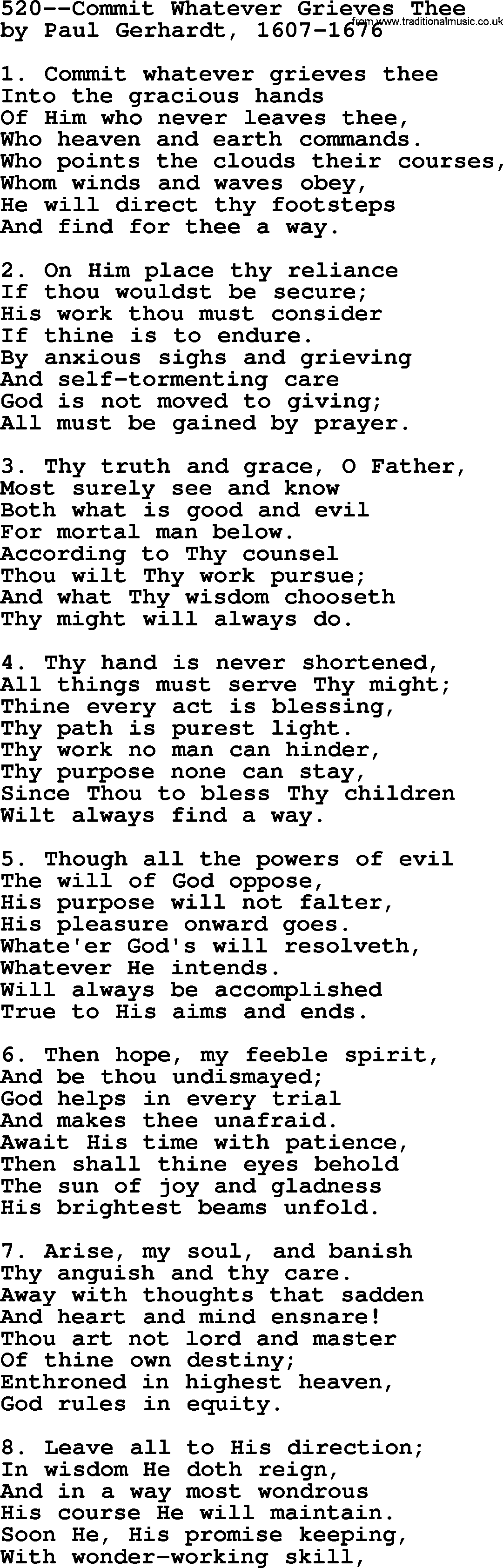 Lutheran Hymn: 520--Commit Whatever Grieves Thee.txt lyrics with PDF