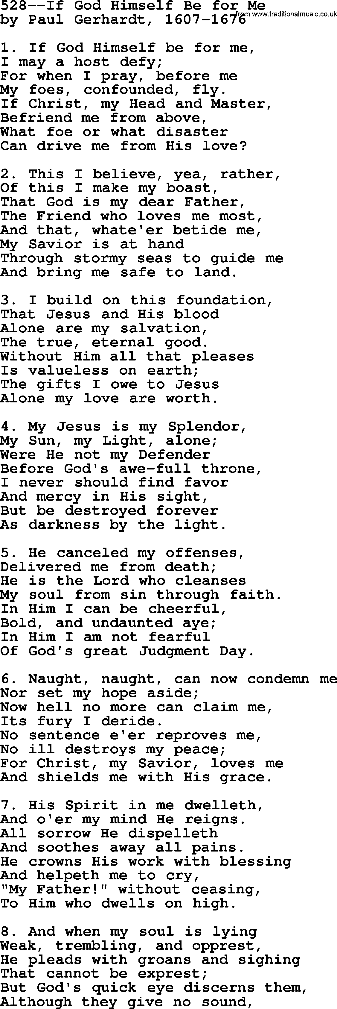 Lutheran Hymn: 528--If God Himself Be for Me.txt lyrics with PDF