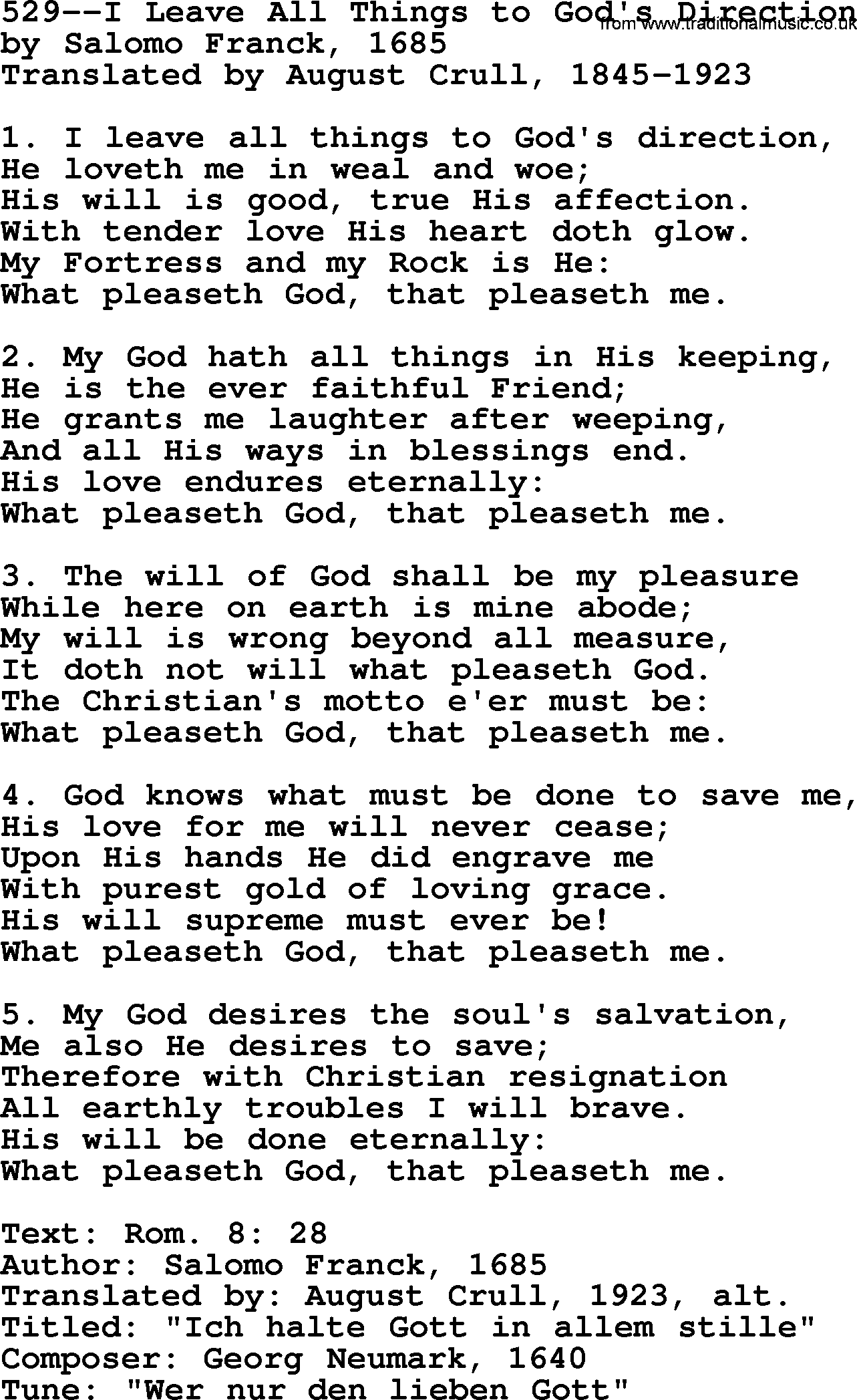 Lutheran Hymn: 529--I Leave All Things to God's Direction.txt lyrics with PDF