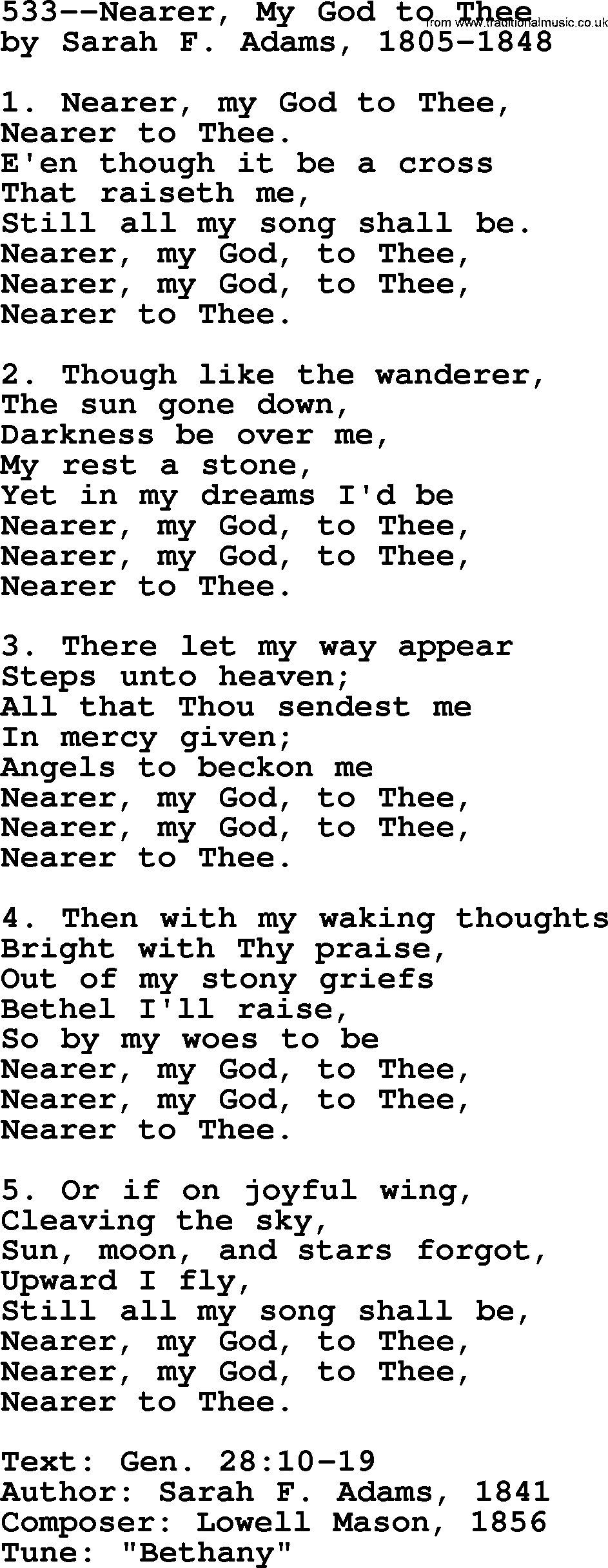 Lutheran Hymn: 533--Nearer, My God to Thee.txt lyrics with PDF