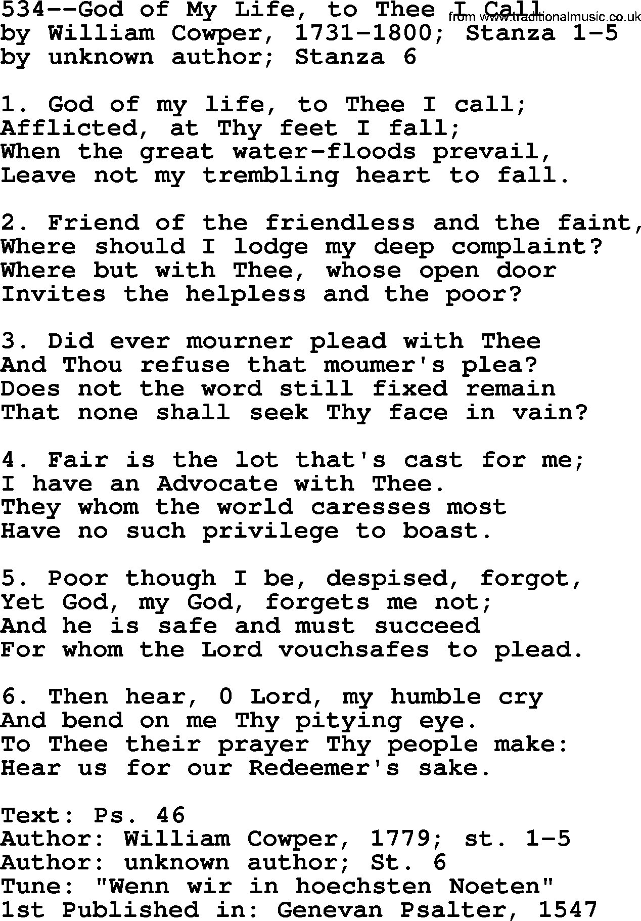 Lutheran Hymn: 534--God of My Life, to Thee I Call.txt lyrics with PDF