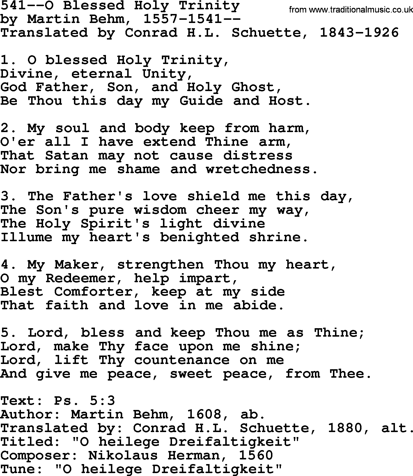 Lutheran Hymn: 541--O Blessed Holy Trinity.txt lyrics with PDF