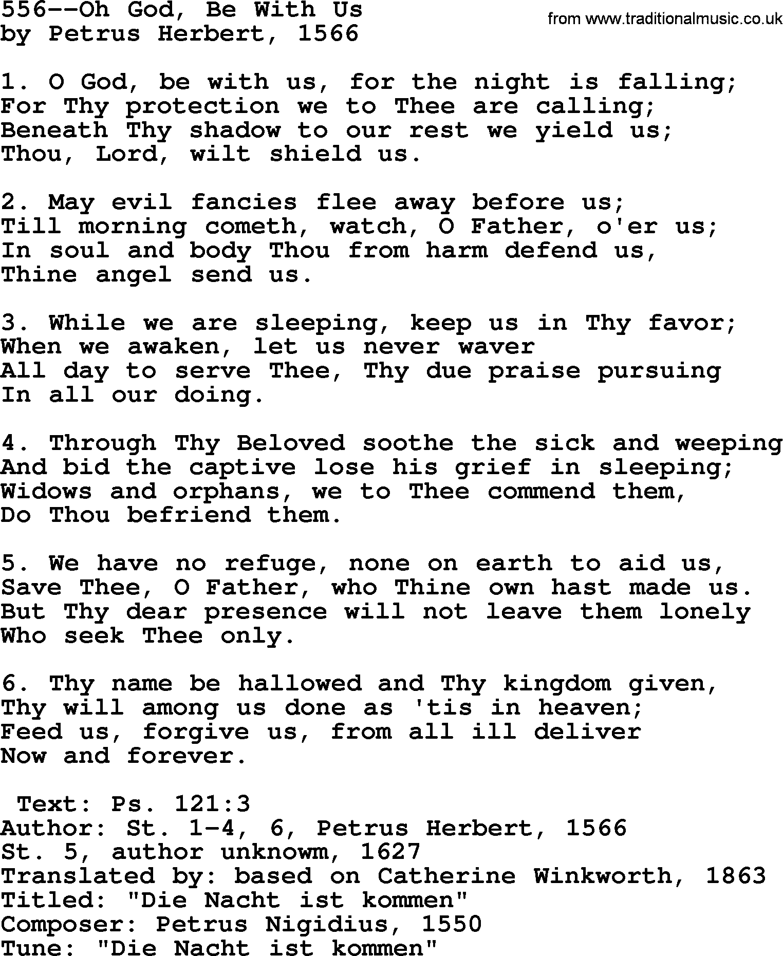 Lutheran Hymn: 556--Oh God, Be With Us.txt lyrics with PDF