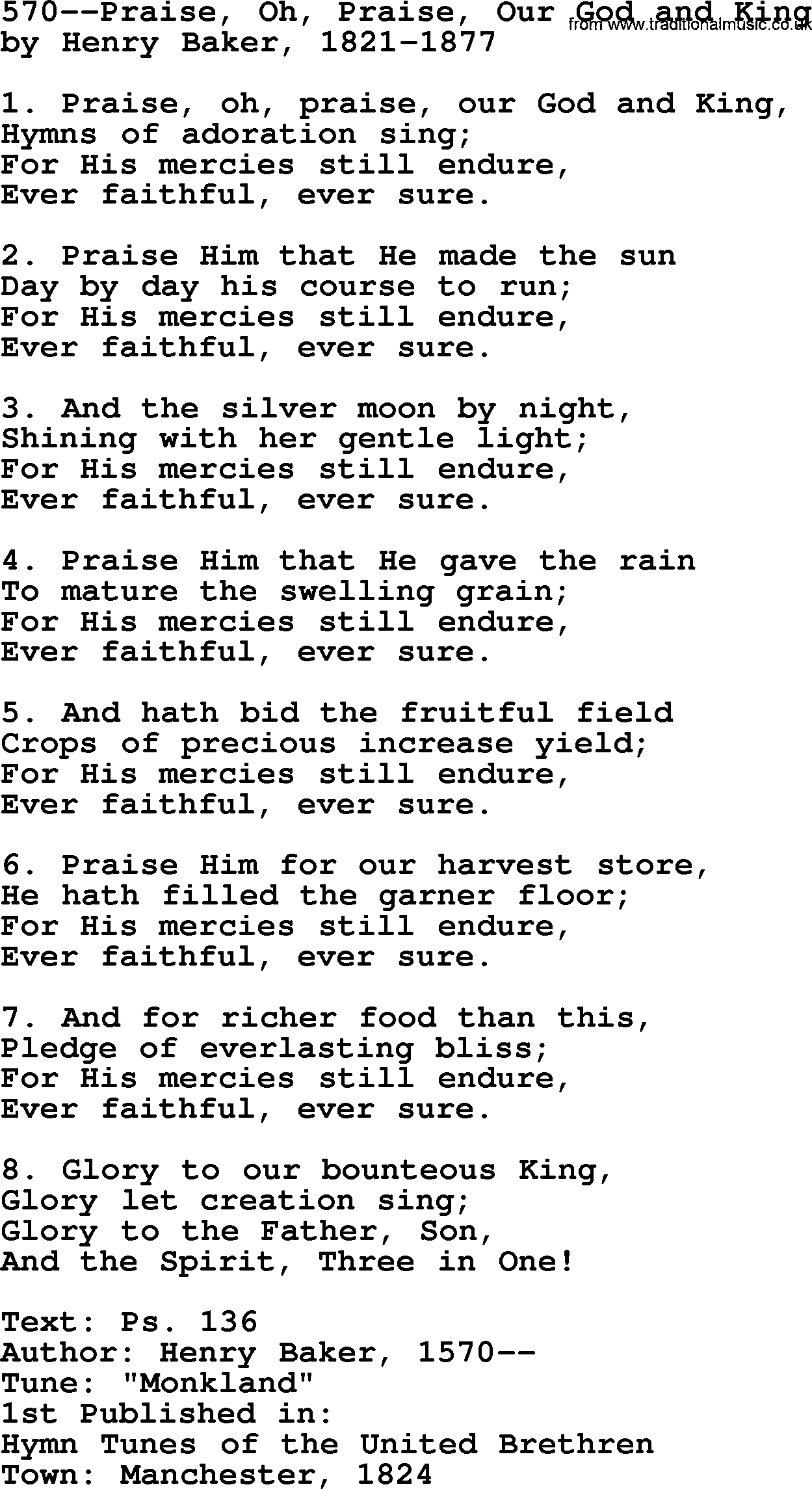 Lutheran Hymn: 570--Praise, Oh, Praise, Our God and King.txt lyrics with PDF