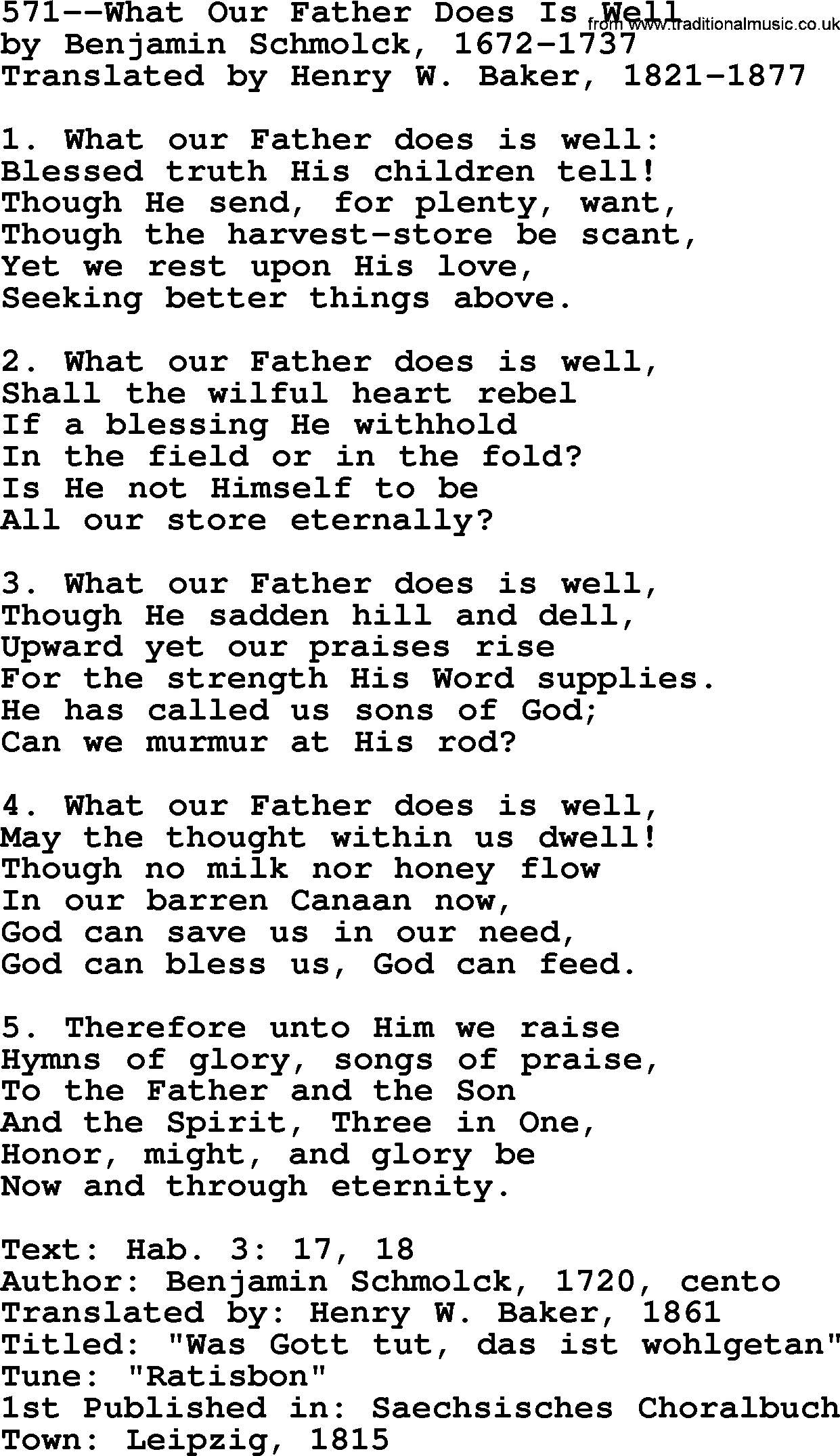 Lutheran Hymn: 571--What Our Father Does Is Well.txt lyrics with PDF