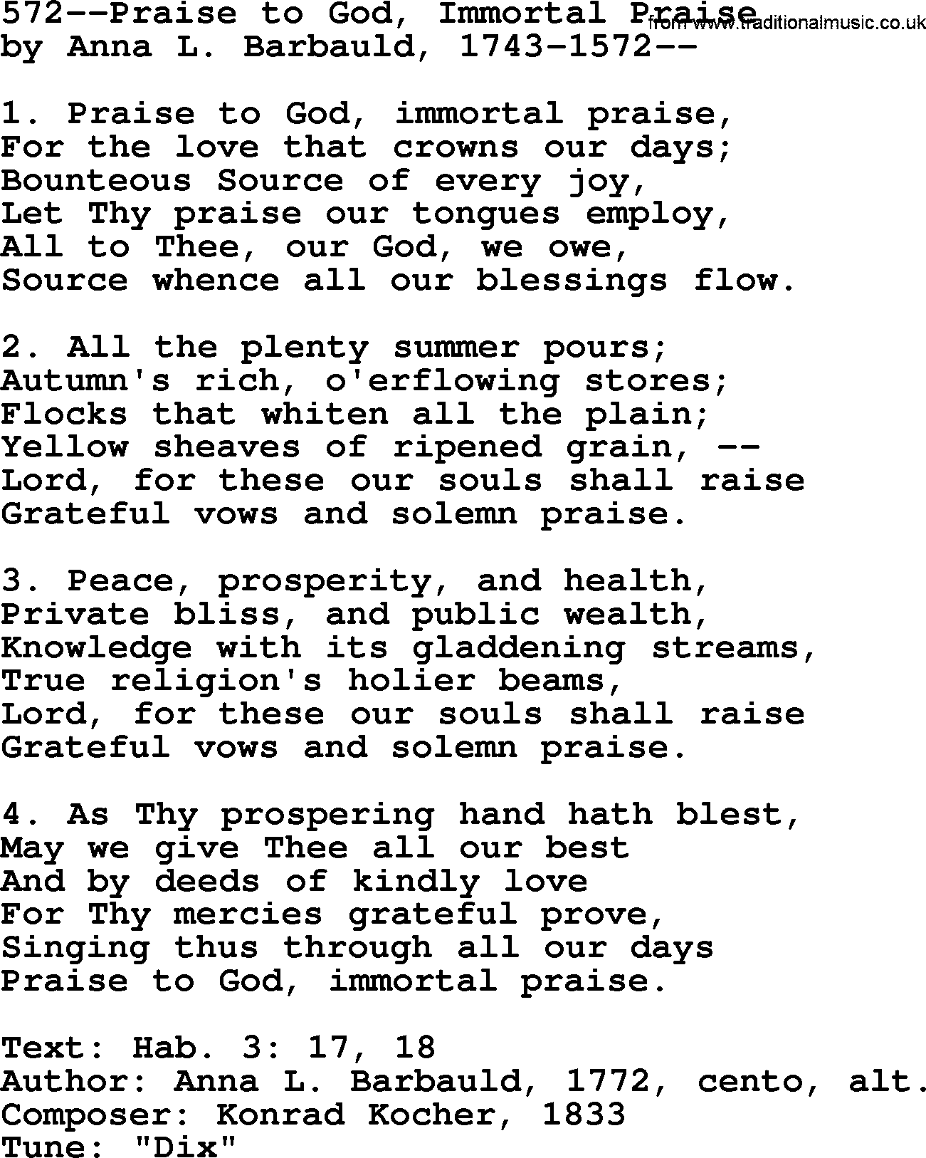 Lutheran Hymn: 572--Praise to God, Immortal Praise.txt lyrics with PDF