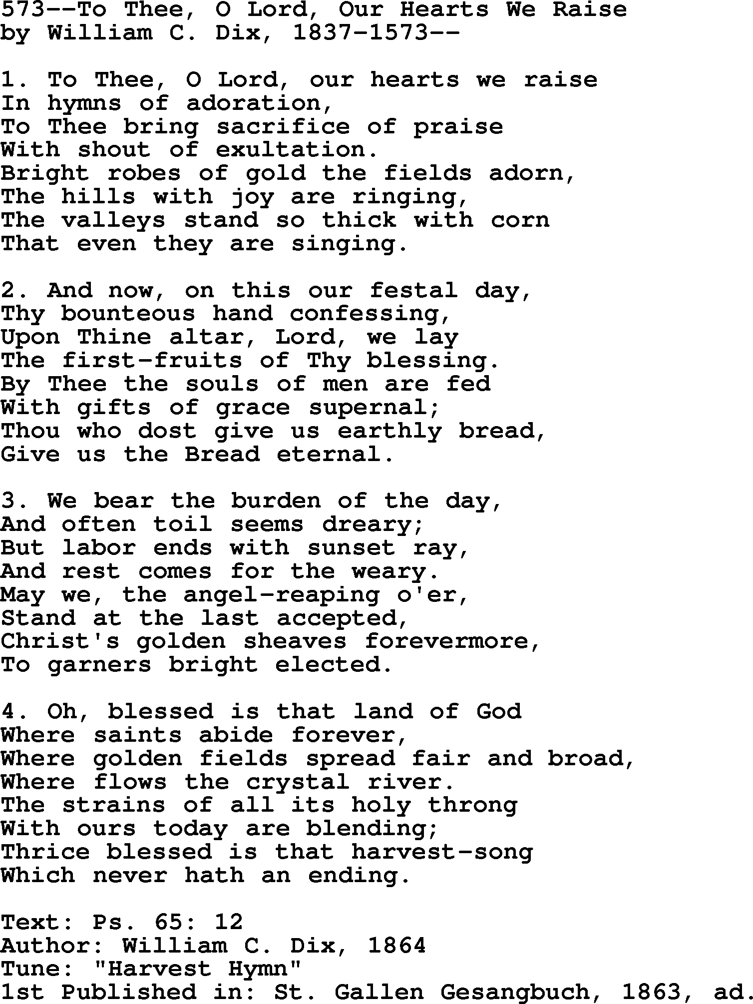 Lutheran Hymn: 573--To Thee, O Lord, Our Hearts We Raise.txt lyrics with PDF