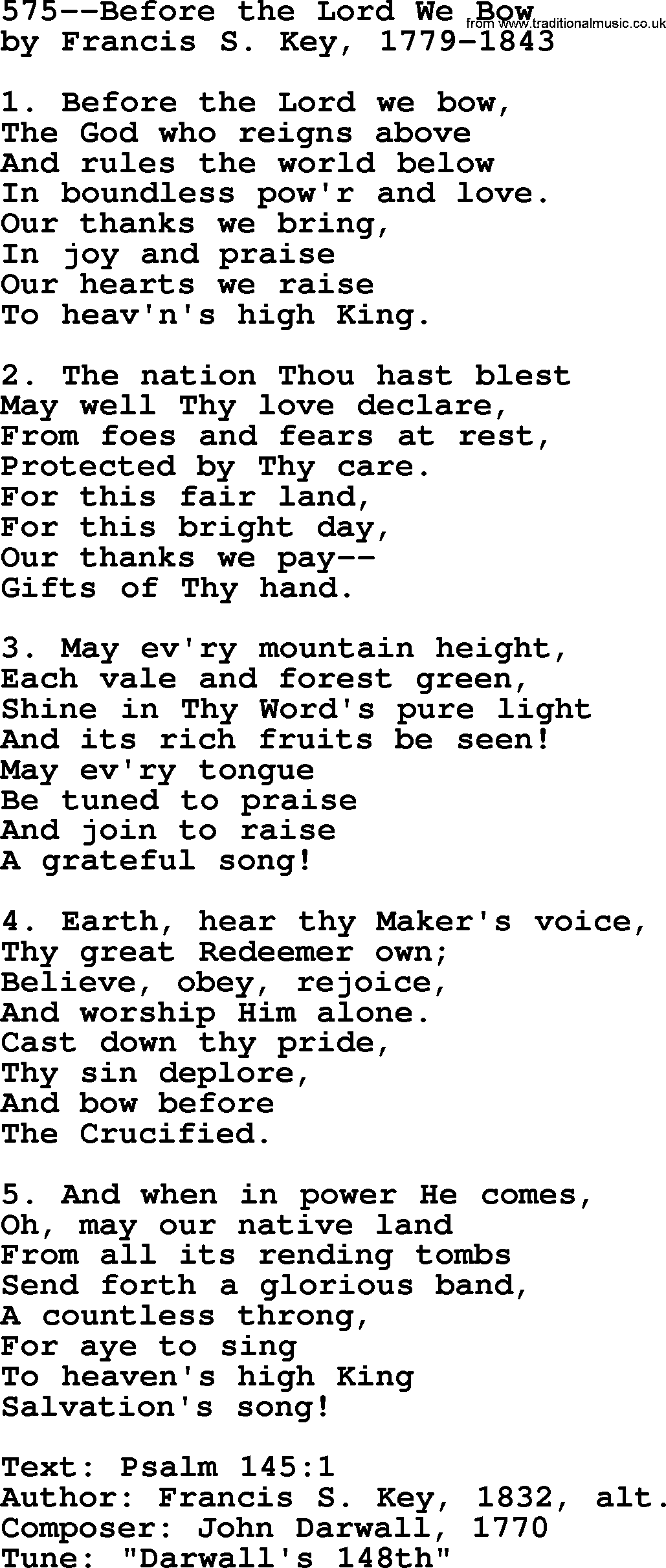 Lutheran Hymn: 575--Before the Lord We Bow.txt lyrics with PDF