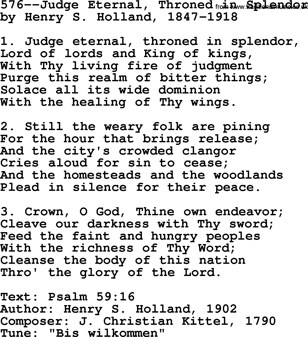 Lutheran Hymn: 576--Judge Eternal, Throned in Splendor.txt lyrics with PDF