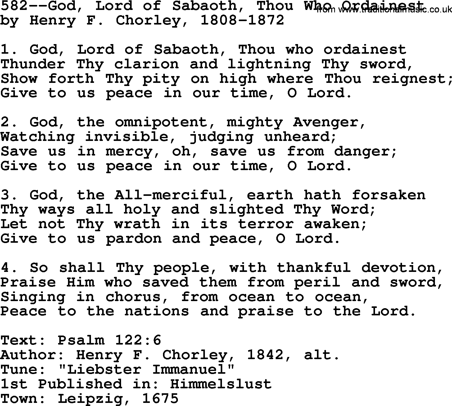 Lutheran Hymn: 582--God, Lord of Sabaoth, Thou Who Ordainest.txt lyrics with PDF