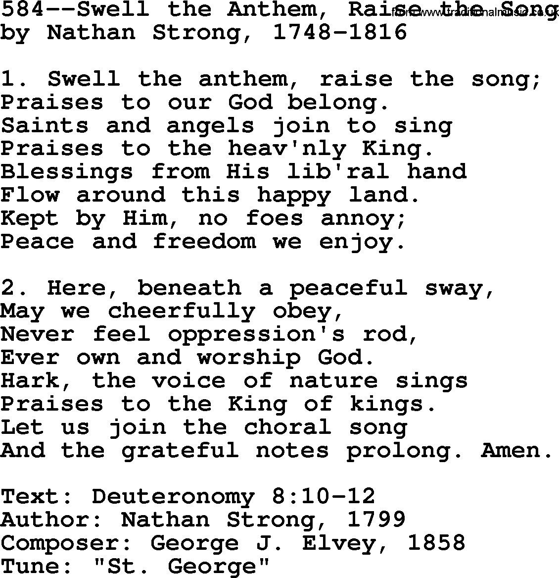 Lutheran Hymn: 584--Swell the Anthem, Raise the Song.txt lyrics with PDF