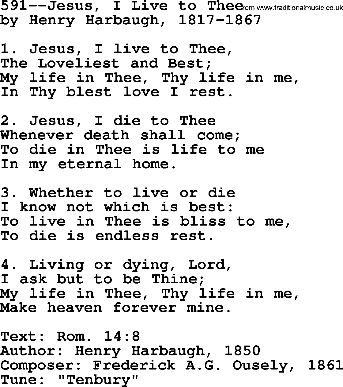 Lutheran Hymn: 591--Jesus, I Live to Thee.txt lyrics with PDF
