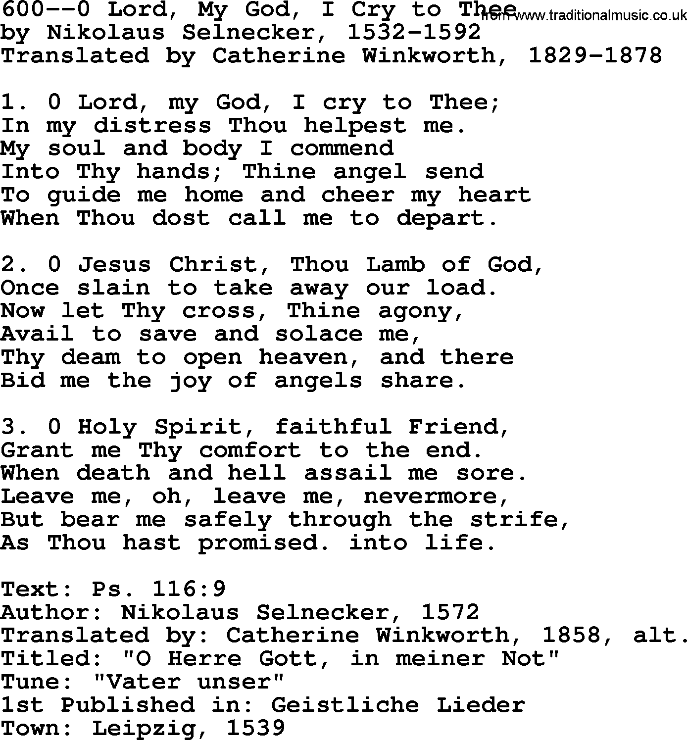 Lutheran Hymn: 600--0 Lord, My God, I Cry to Thee.txt lyrics with PDF