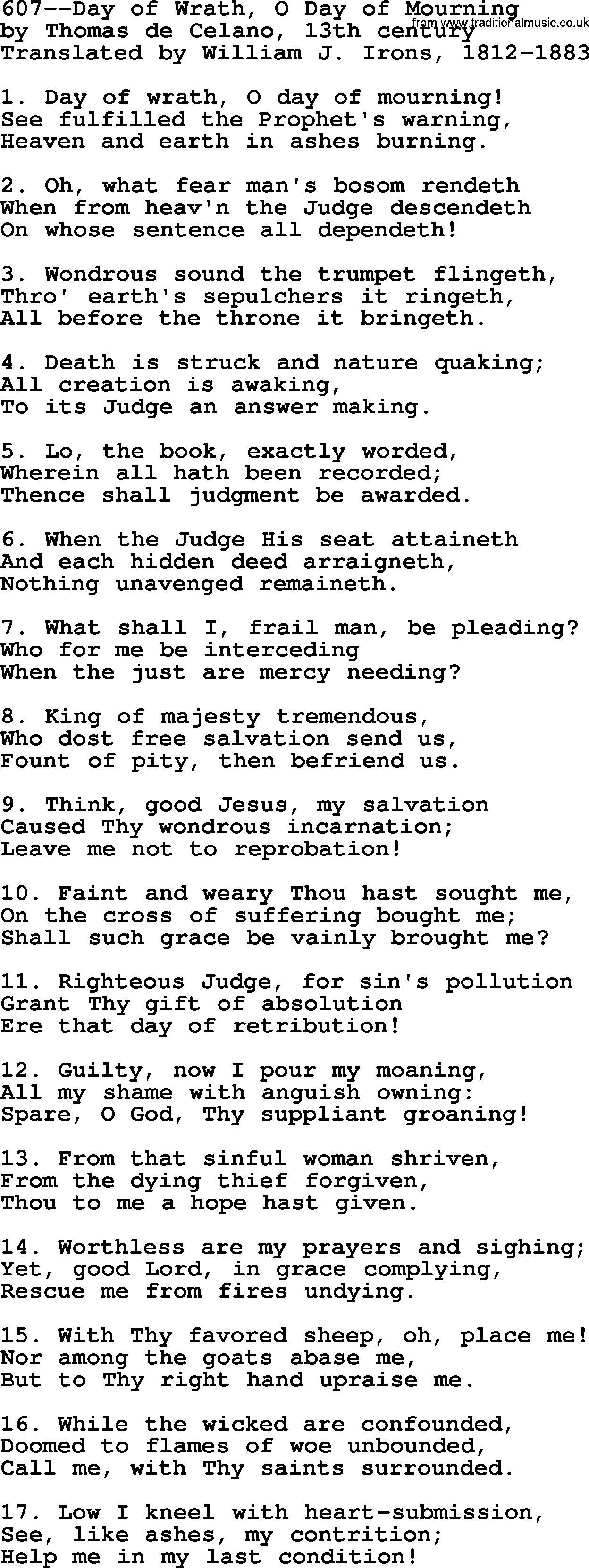 Lutheran Hymn: 607--Day of Wrath, O Day of Mourning.txt lyrics with PDF