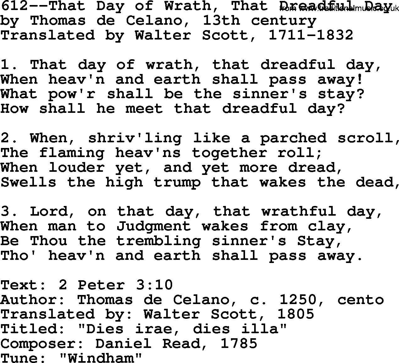 Lutheran Hymn: 612--That Day of Wrath, That Dreadful Day.txt lyrics with PDF