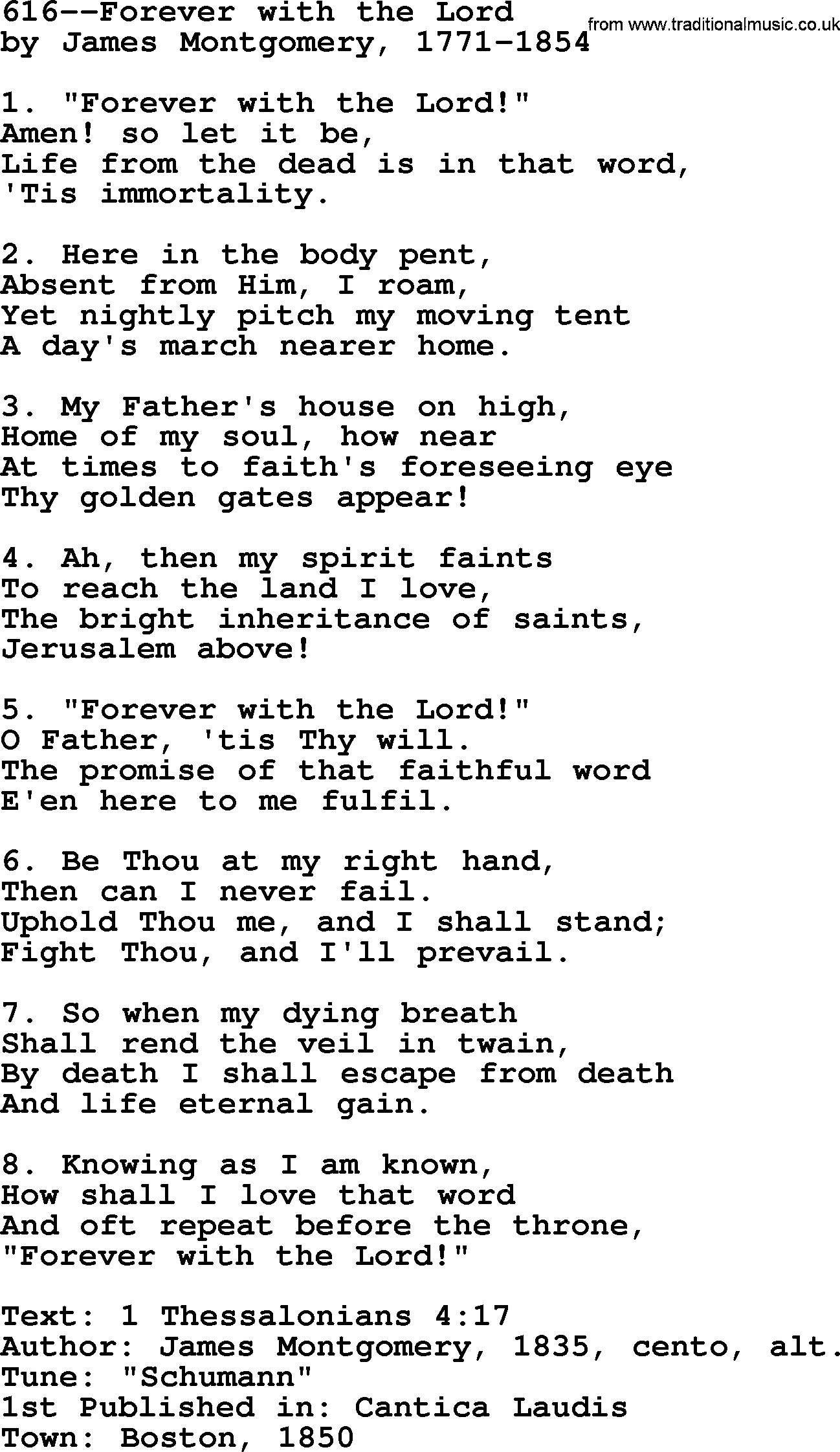 Lutheran Hymn: 616--Forever with the Lord.txt lyrics with PDF