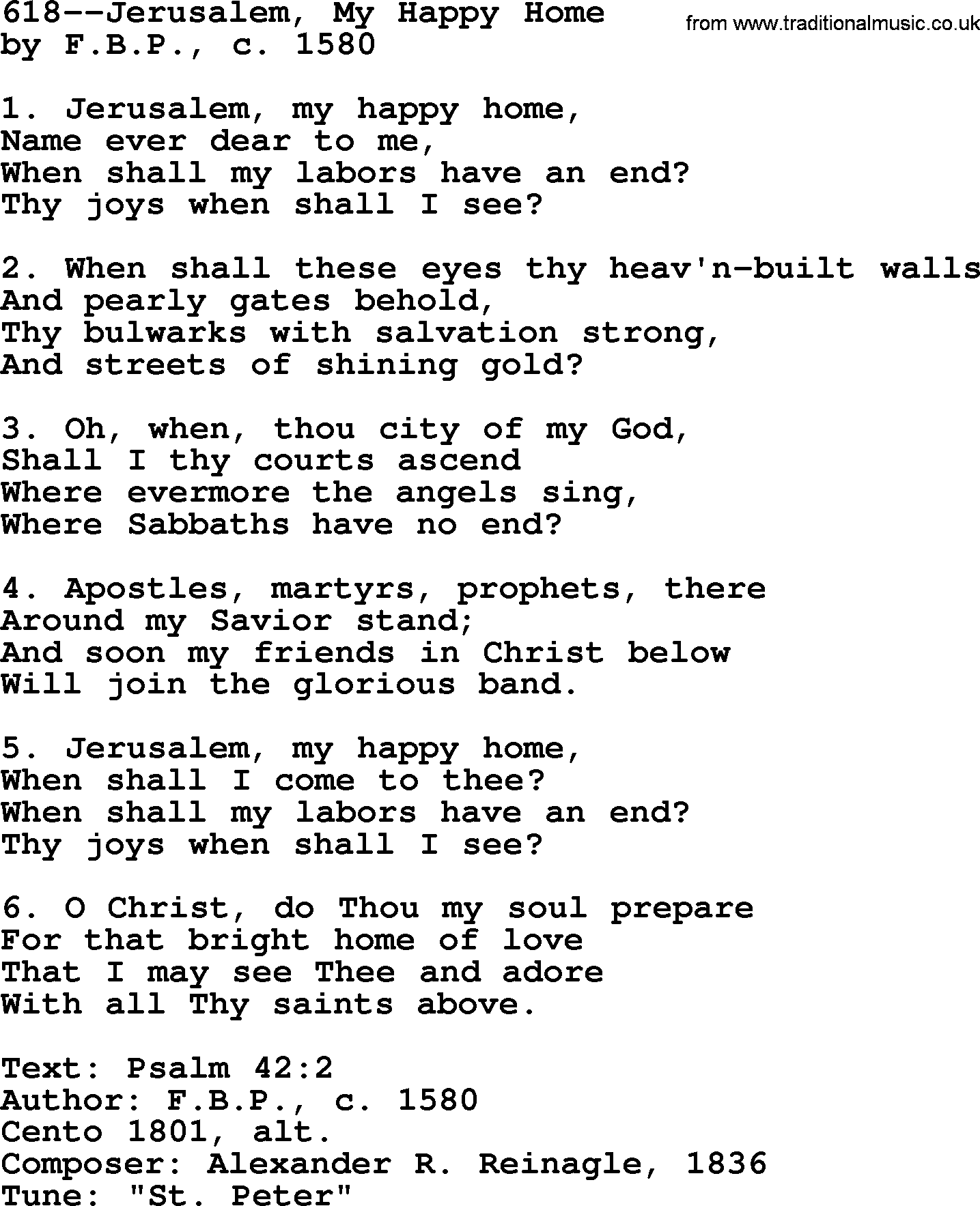 Lutheran Hymn: 618--Jerusalem, My Happy Home.txt lyrics with PDF