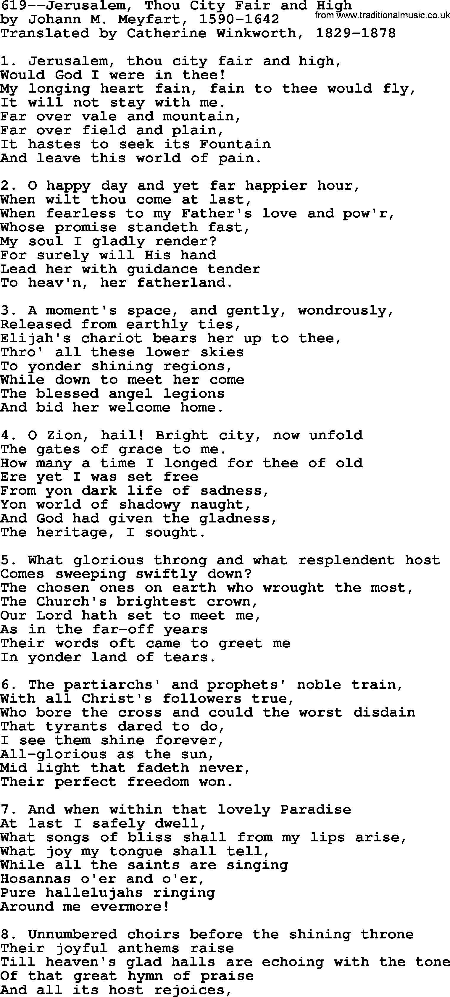 Lutheran Hymn: 619--Jerusalem, Thou City Fair and High.txt lyrics with PDF