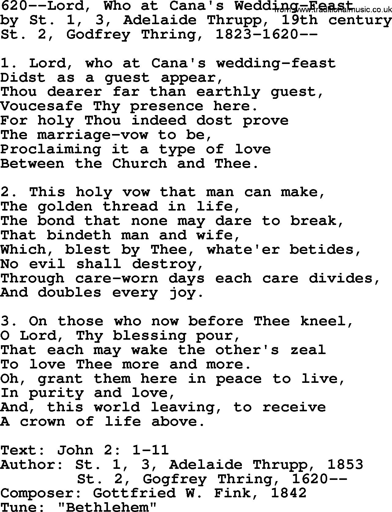 Lutheran Hymn: 620--Lord, Who at Cana's Wedding-Feast.txt lyrics with PDF