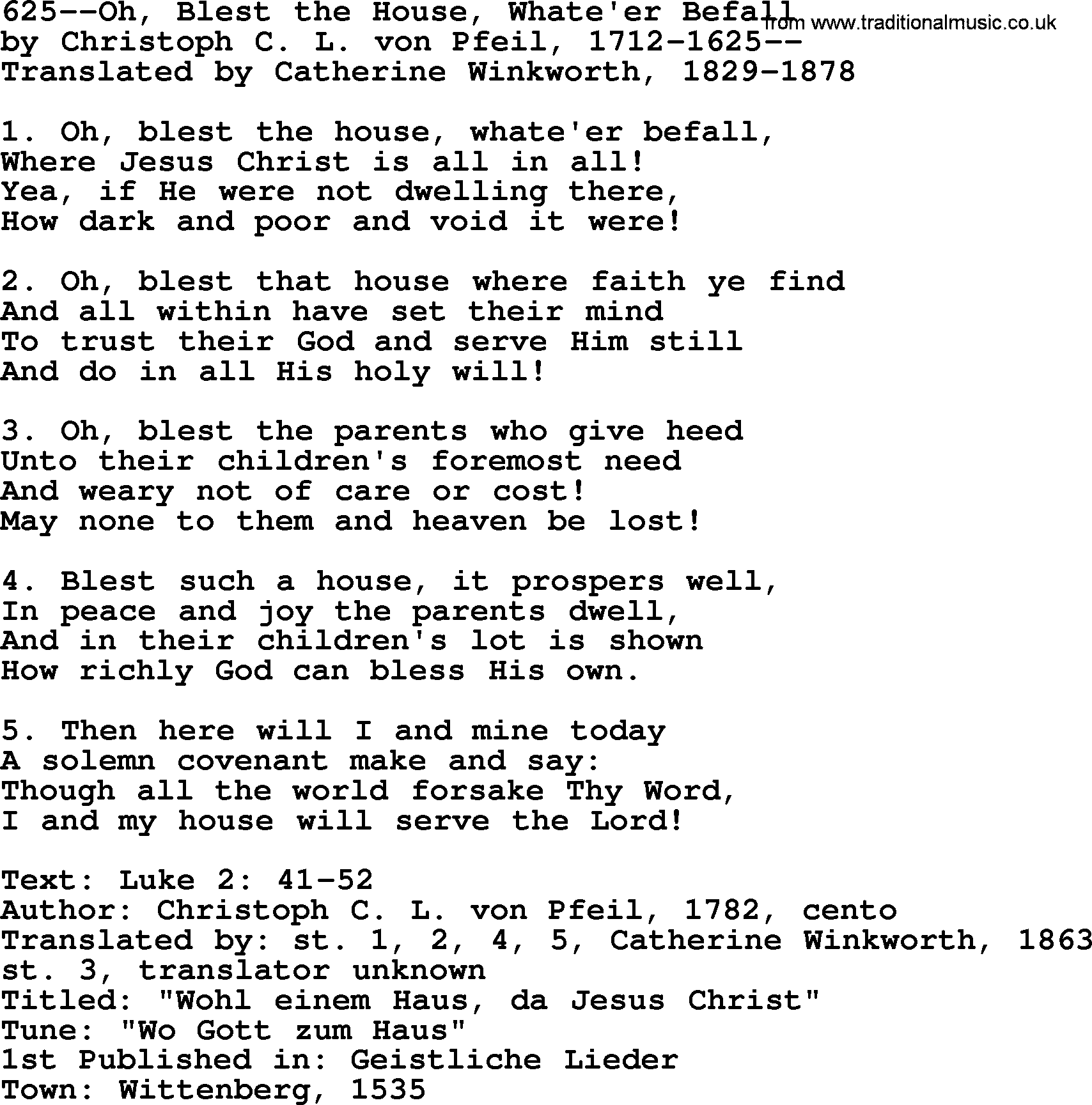 Lutheran Hymn: 625--Oh, Blest the House, Whate'er Befall.txt lyrics with PDF