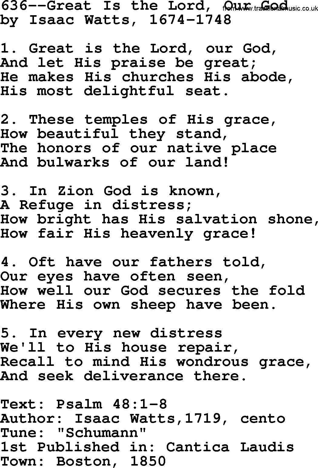 Lutheran Hymn: 636--Great Is the Lord, Our God.txt lyrics with PDF