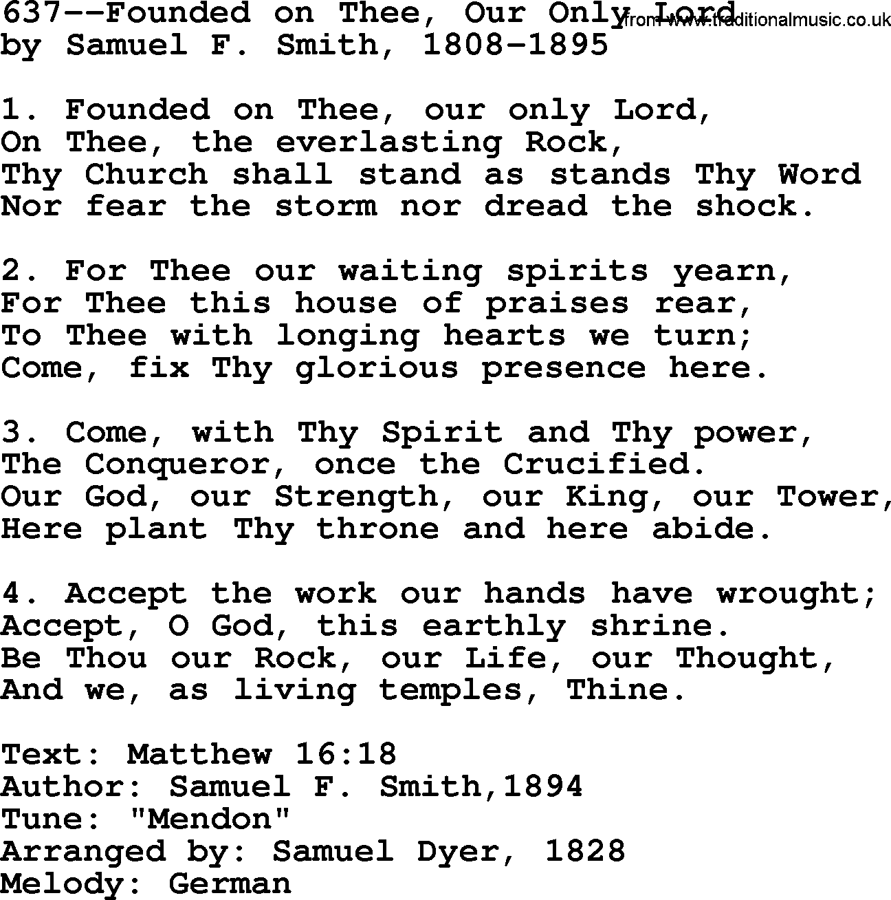 Lutheran Hymn: 637--Founded on Thee, Our Only Lord.txt lyrics with PDF