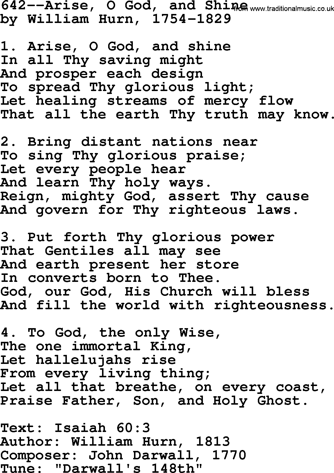 Lutheran Hymn: 642--Arise, O God, and Shine.txt lyrics with PDF
