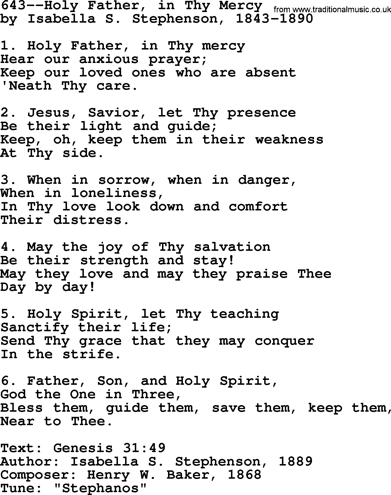 Lutheran Hymn: 643--Holy Father, in Thy Mercy.txt lyrics with PDF