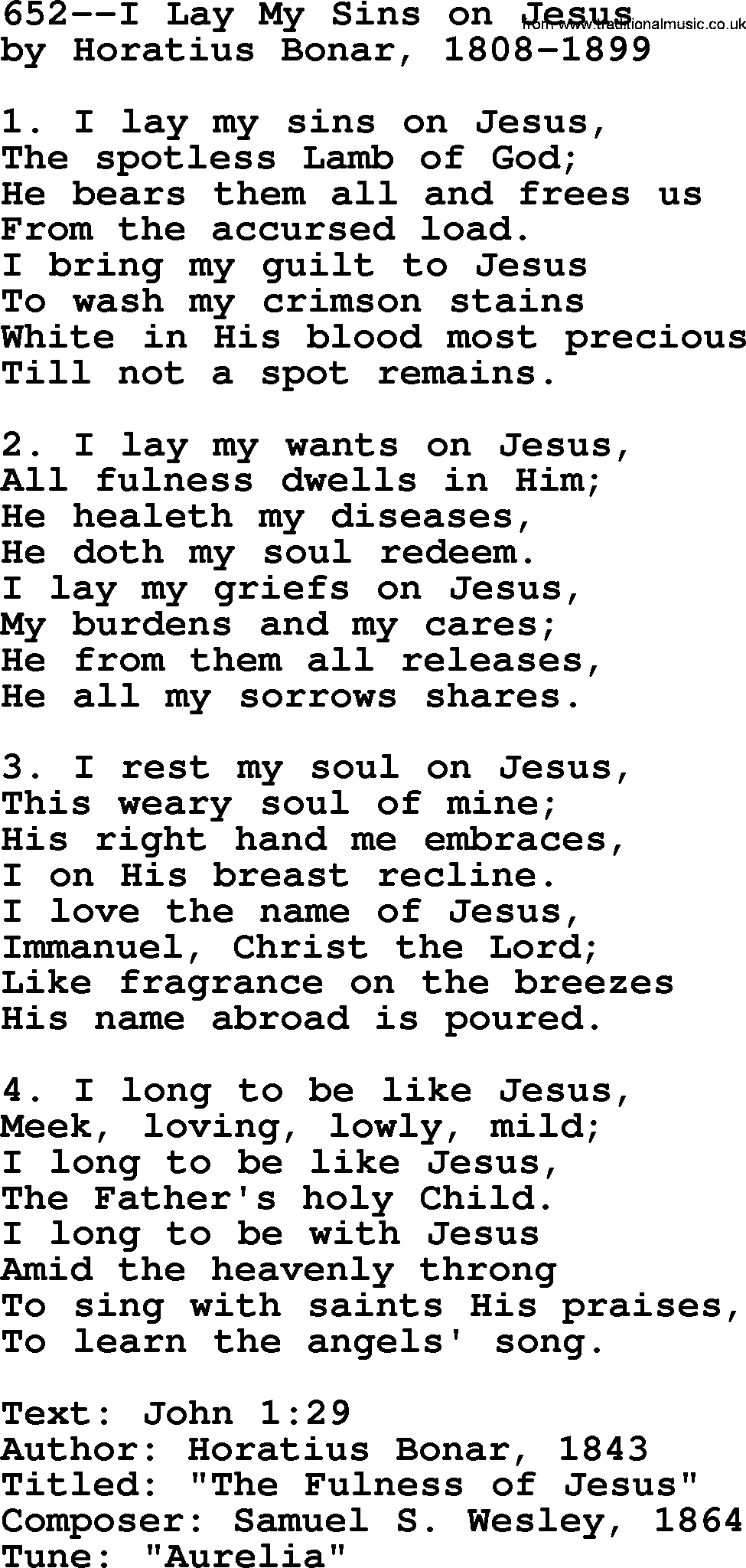 Lutheran Hymn: 652--I Lay My Sins on Jesus.txt lyrics with PDF