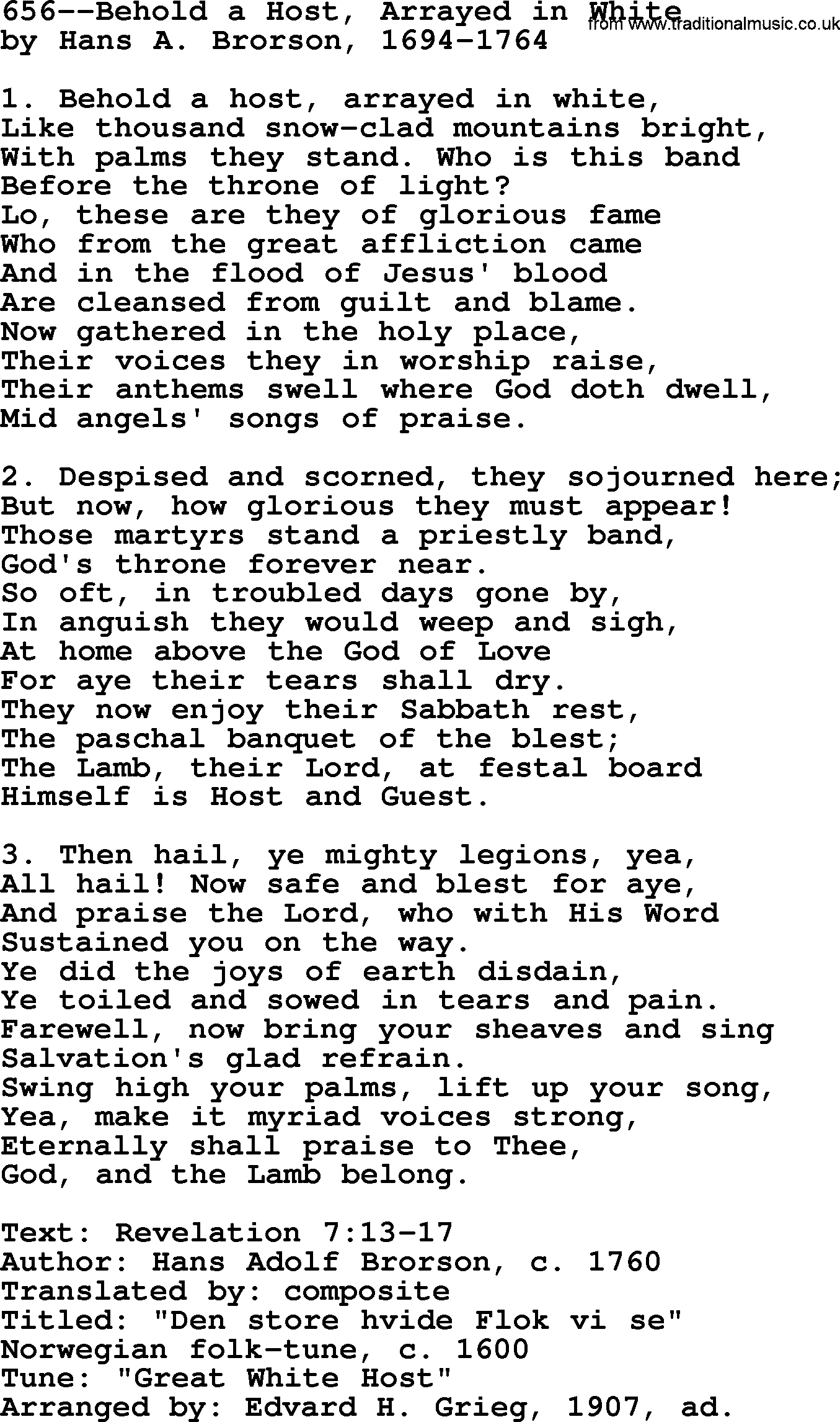 Lutheran Hymn: 656--Behold a Host, Arrayed in White.txt lyrics with PDF