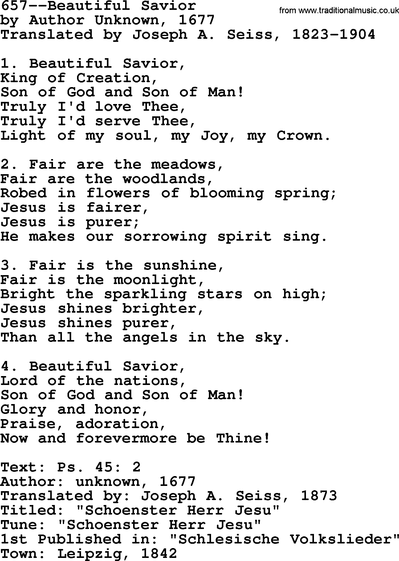 Lutheran Hymn: 657--Beautiful Savior.txt lyrics with PDF
