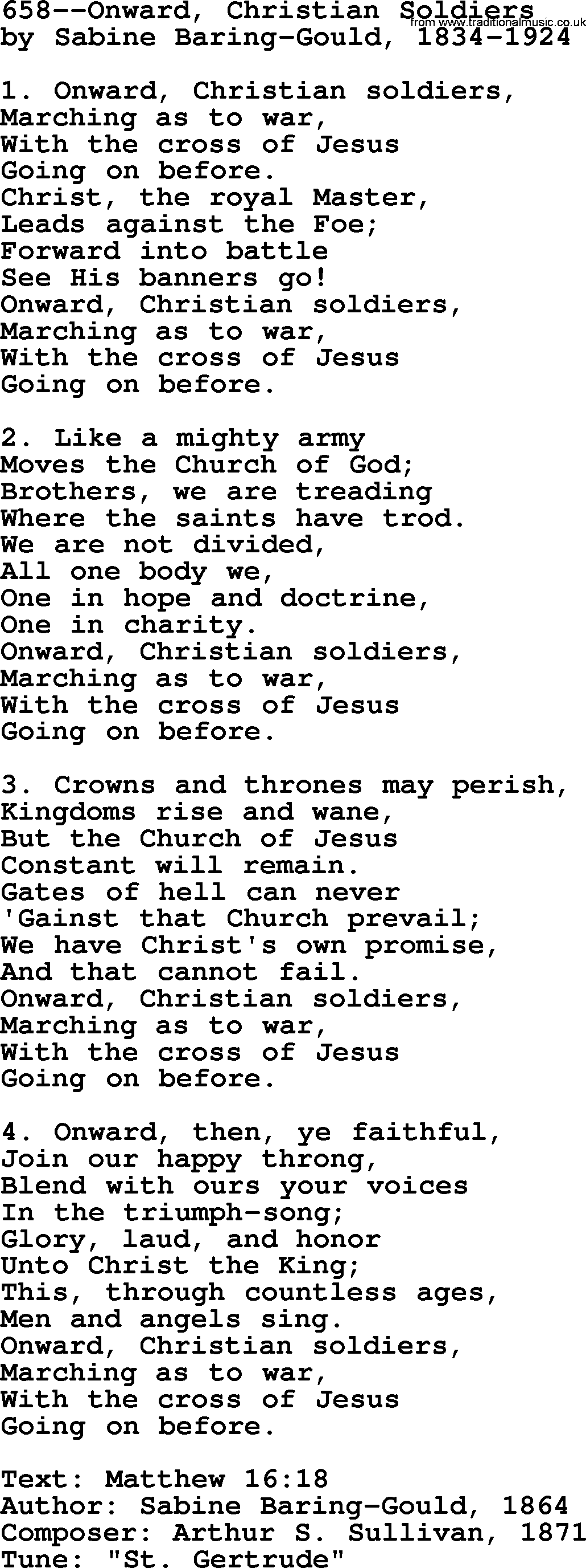Lutheran Hymn: 658--Onward, Christian Soldiers.txt lyrics with PDF
