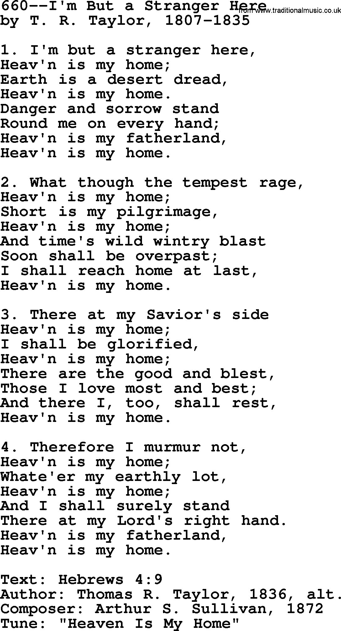 Lutheran Hymn: 660--I'm But a Stranger Here.txt lyrics with PDF