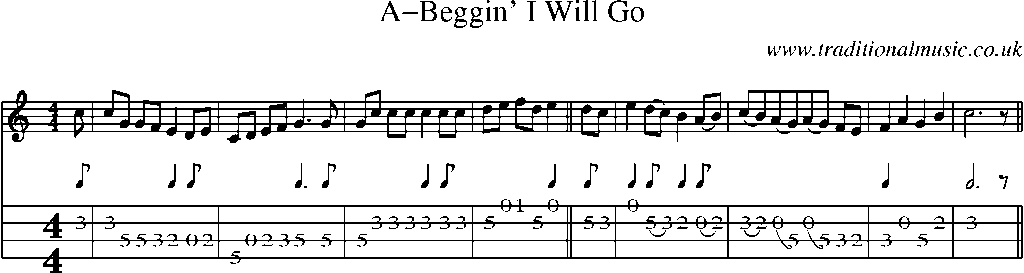 Mandolin Tab and Sheet Music for A-beggin' I Will Go