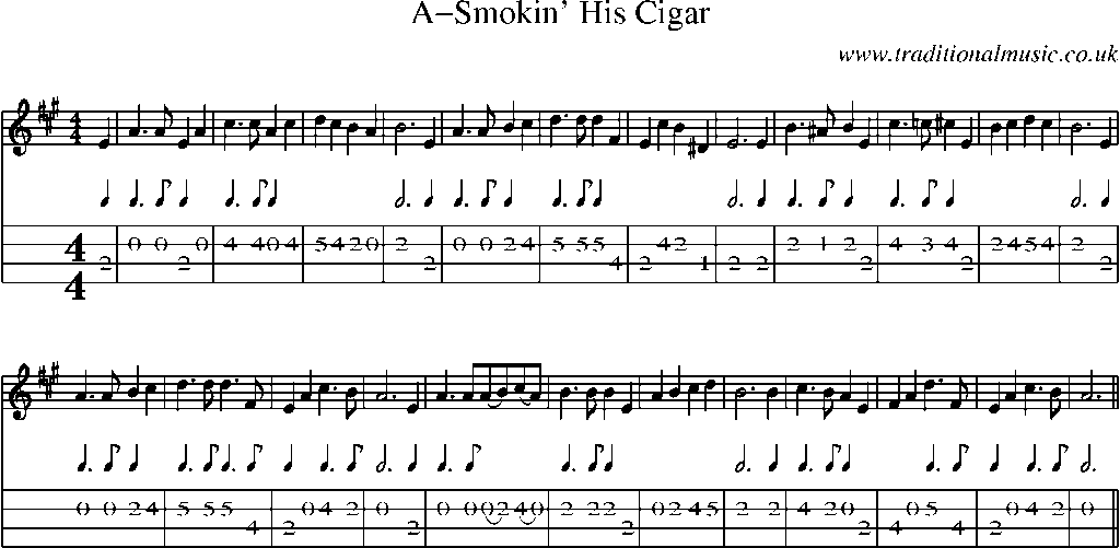 Mandolin Tab and Sheet Music for A-smokin' His Cigar