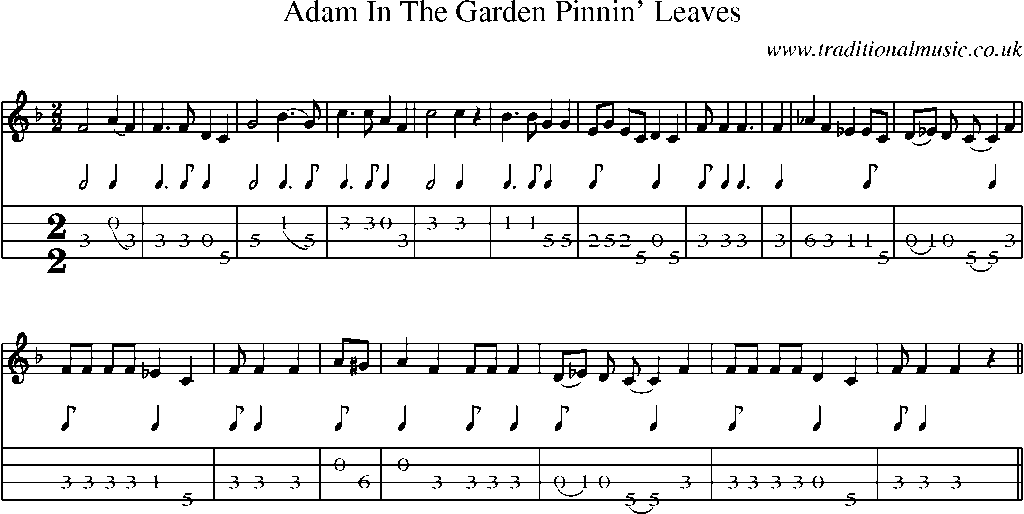 Mandolin Tab and Sheet Music for Adam In The Garden Pinnin' Leaves