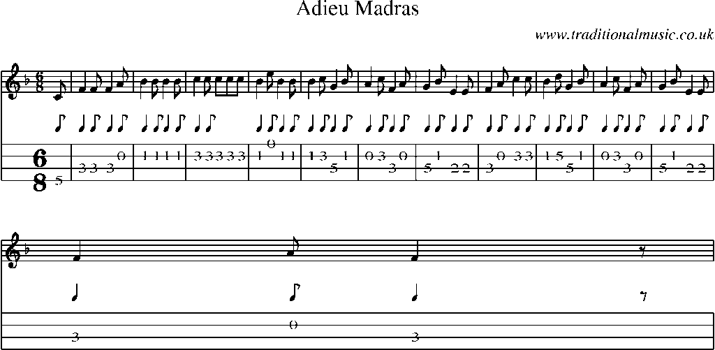 Mandolin Tab and Sheet Music for Adieu Madras