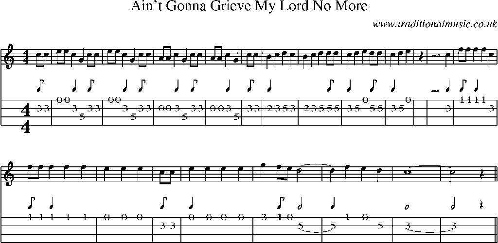 Mandolin Tab and Sheet Music for Ain't Gonna Grieve My Lord No More