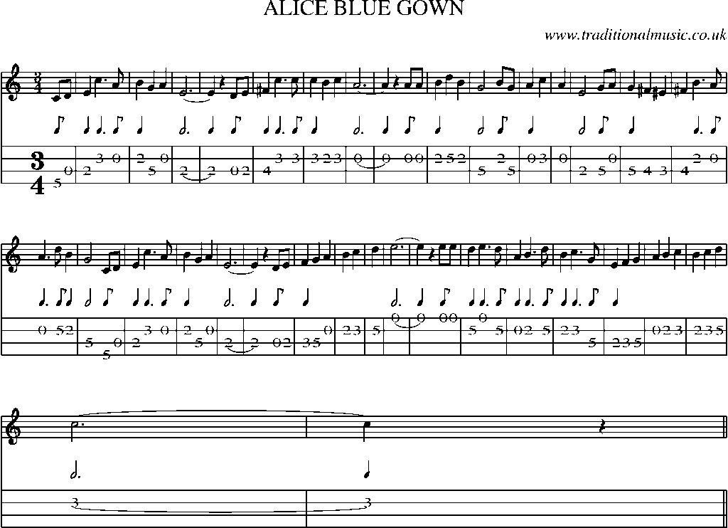 Mandolin Tab and Sheet Music for Alice Blue Gown