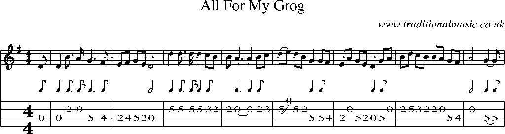 Mandolin Tab and Sheet Music for All For My Grog